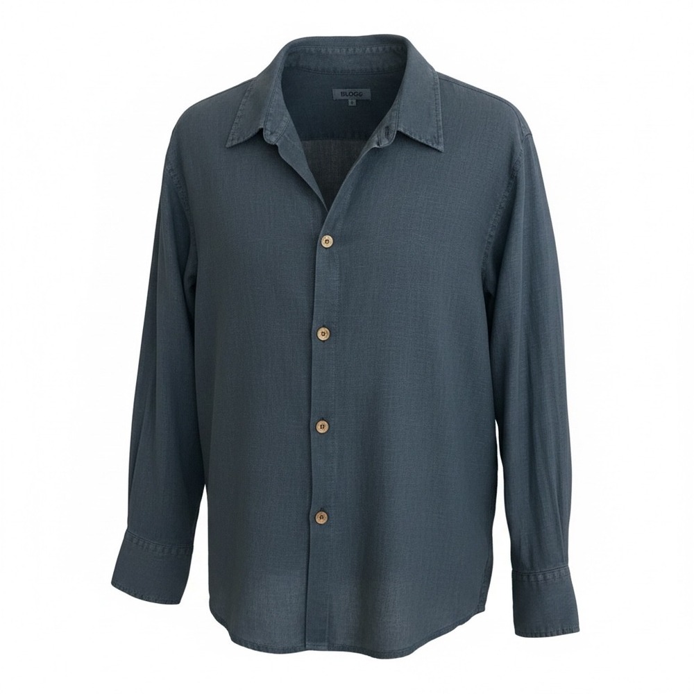 B.LOOSE Mens Linen Button Down Shirt XL Long Sleeve Blue Gray Made in Europe